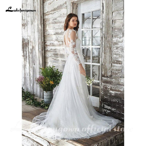 NumberSea Weißes Hochzeitskleid Boho Zweiteilig Sexy 2021 Brautkleid Ärmellos Bodenlang Mit Hofschleppe Spitzenapplikationen Elegant