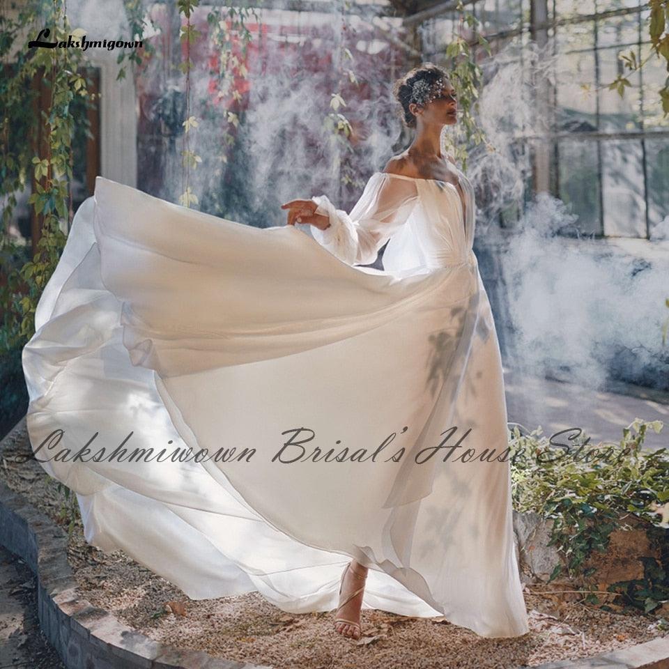 NumberSea Sexy Bridal Puffy Long Sleeve Wedding Dress Off the Shoulder 2021 Vestidos de Novia Chic Boho A Line Chiffon Wedding Gowns