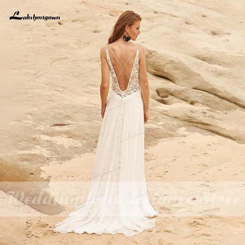 NumberSea Einfache Strand Chiffon Brautkleider 2024 V ausschnitt vestido de novia Sexy Spaghetti-trägern