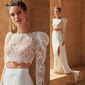 NumberSea Robe de mariée deux pièces 2022 Robe de mariée civile bohème haut en dentelle manches longues fente avant robe princesse blanc Lakshmigown