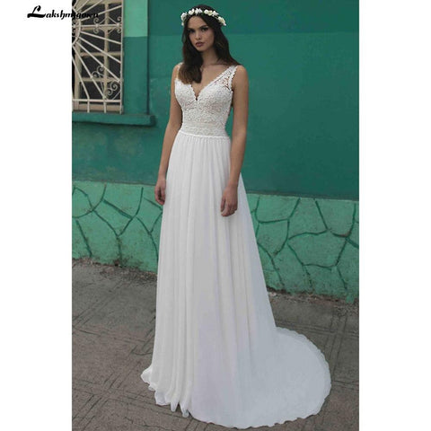 NumberSea Sommer Strand A-Linie Brautkleider Boho Spitze V-Ausschnitt Rückenfrei Tüll Brautkleid Abito Da Sposa Vestido De Novia