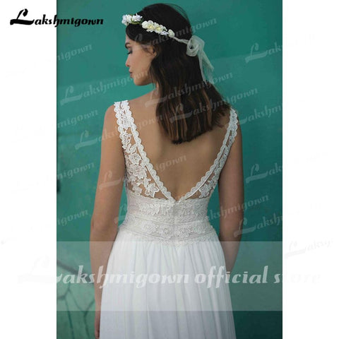 NumberSea Sommer Strand A-Linie Brautkleider Boho Spitze V-Ausschnitt Rückenfrei Tüll Brautkleid Abito Da Sposa Vestido De Novia
