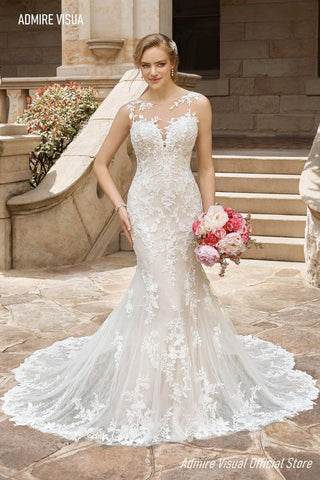 NumberSea Brautkleid Meerjungfrau Spitze Herzförmiger Ausschnitt Spaghetti 2 in 1 Rückenfrei Mit Für Party Plus Size Brautkleid Vestidos De Novia