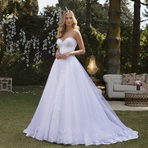 NumberSea trägerloses langes Meerjungfrau-Brautkleid aus Spitze mit abnehmbarer Schleppe aus Spitze für die Braut, zweiteiliges Brautkleid mit Applikation