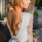 NumberSea Sexy Backless Short Beach Wedding Dresses A Line Full Lace Sheer Long Sleeve Summer Bohemian Boho Bridal Gowns
