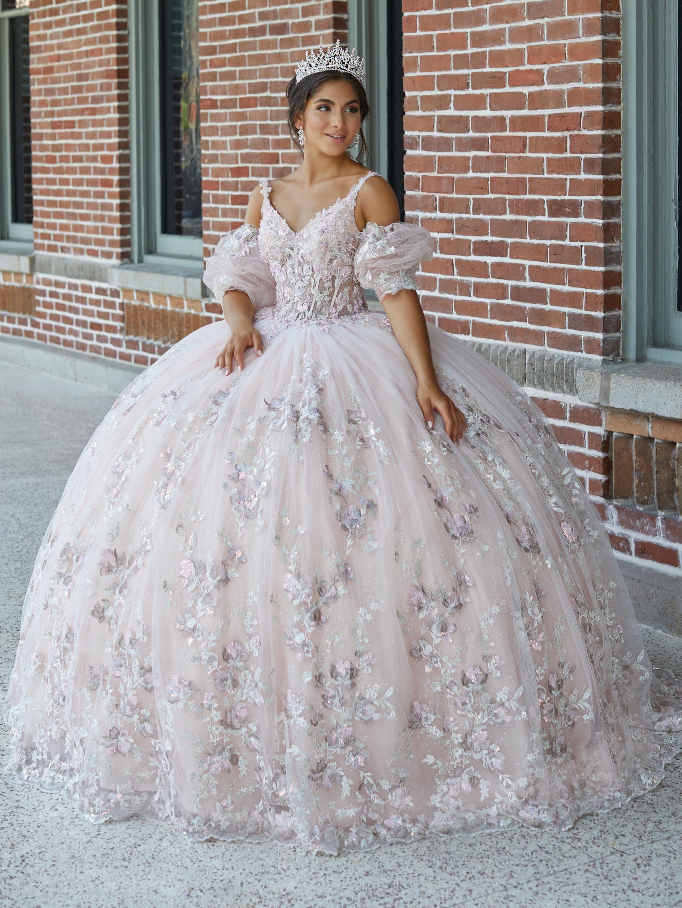 Puff Sleeve Cape Quinceanera Dress by House of Wu 26043