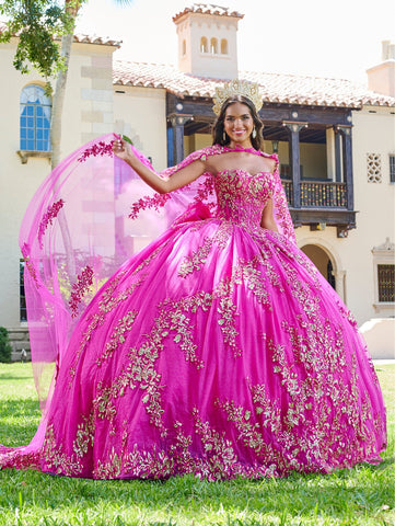Quinceanera-Kleid mit Puffärmeln und Cape von House of Wu 26075