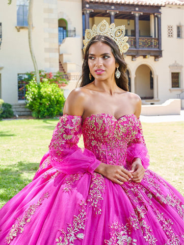Quinceanera-Kleid mit Puffärmeln und Cape von House of Wu 26075