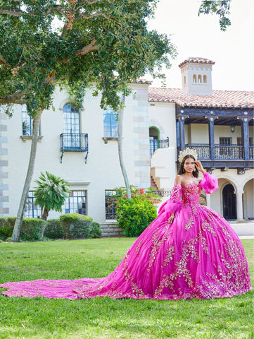 Quinceanera-Kleid mit Puffärmeln und Cape von House of Wu 26075
