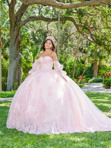 Quinceanera-Kleid mit Puffärmeln und Korsett von House of Wu 26076