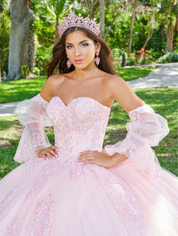 Quinceanera-Kleid mit Puffärmeln und Korsett von House of Wu 26076