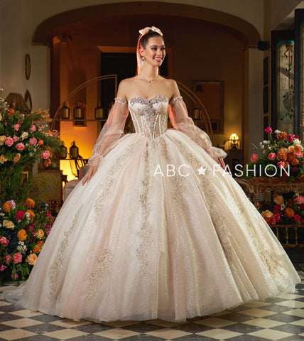 Quinceanera-Kleid mit Puffärmeln und Korsett von Ragazza EV05-605