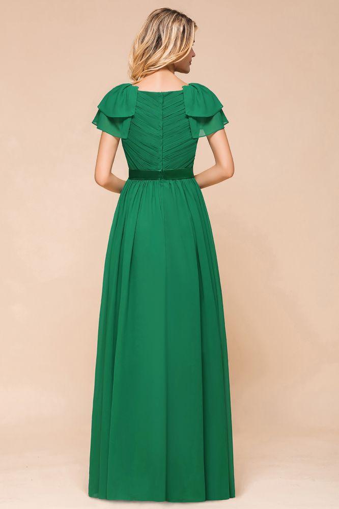 Puff Sleeve Floor Length Bridesmaid Dress A-line Wedding Guest Dress
