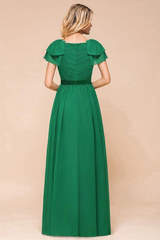 Bodenlanges Brautjungfernkleid mit Puffärmeln, A-Linie, Hochzeitsgastkleid