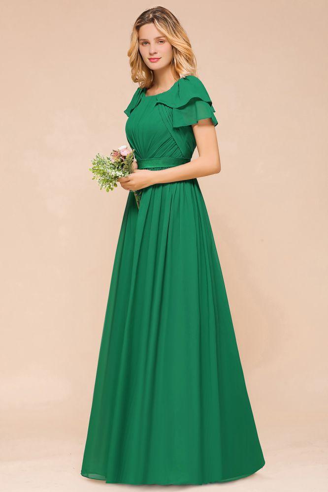 Puff Sleeve Floor Length Bridesmaid Dress A-line Wedding Guest Dress