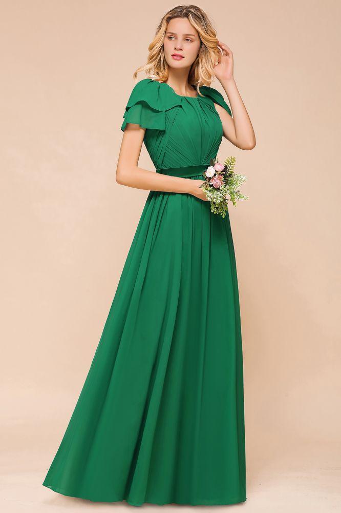 Puff Sleeve Floor Length Bridesmaid Dress A-line Wedding Guest Dress