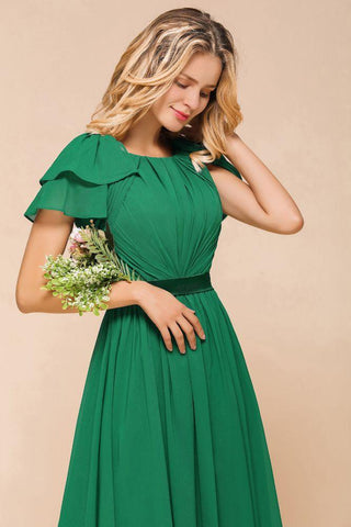 Bodenlanges Brautjungfernkleid mit Puffärmeln, A-Linie, Hochzeitsgastkleid