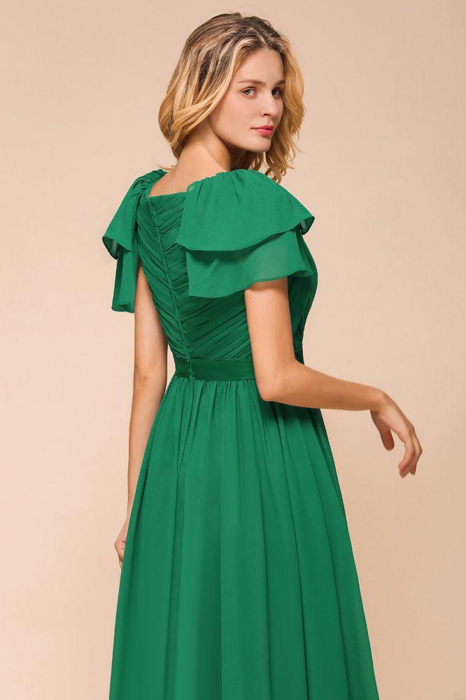 Puff Sleeve Floor Length Bridesmaid Dress A-line Wedding Guest Dress