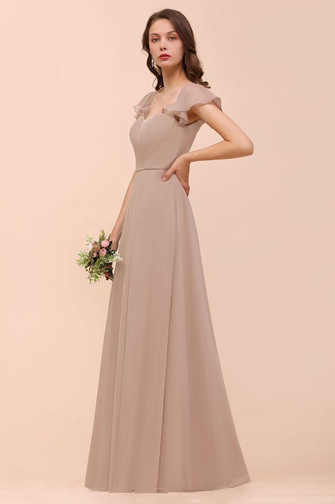 Puff Sleeve Khaki Bridesmaid Dress Side Spolit Maid of honor dress