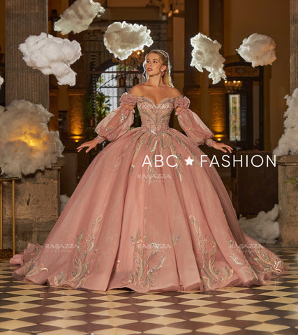 Schulterfreies Quinceanera-Kleid mit Puffärmeln von Ragazza EV42-642