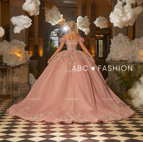 Schulterfreies Quinceanera-Kleid mit Puffärmeln von Ragazza EV42-642