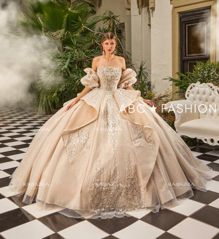 Trägerloses Quinceanera-Kleid mit Puffärmeln von Ragazza EV56-656