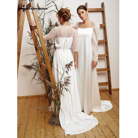 NumberSea Brautkleid mit Puffärmeln in Weiß und Elfenbein