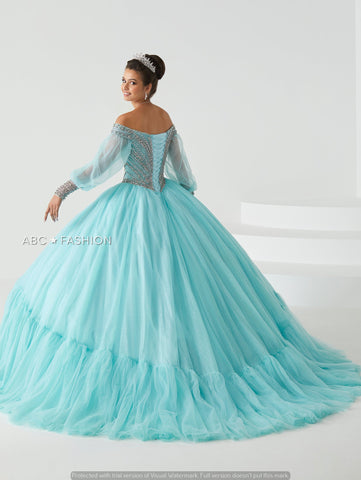 Vestido de quinceanera com mangas abalonadas da House of Wu 26012