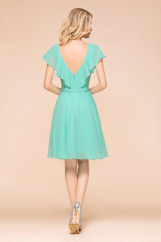 Puffy Knielanges Brautjungfernkleid Chiffon V-Ausschnitt Lässiges Kurzes Kleid