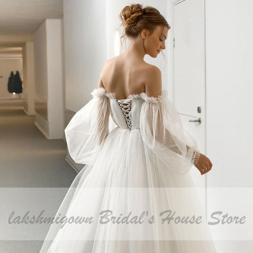 NumberSea Robes de mariée bohémiennes à manches longues bouffantes asymétriques