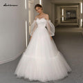 NumberSea Abito da Sposa Boho con Maniche Lunghe e Ampie e Scollatura a Spalla Scoperta