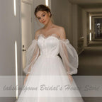 NumberSea Puffy Long Sleeve Boho Wedding Dresses Off the Shoulder