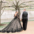 NumberSea Puffy Plus Size Schwarzes Brautkleid mit langen Ärmeln