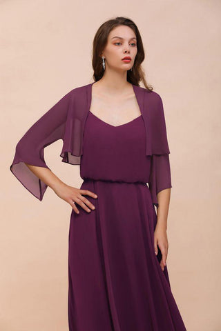 Lila Brautjungfernkleid mit Wickeln Spaghettiträgern Bodenlanges Freizeitkleid