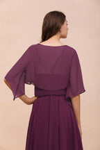 Purple Bridesmaid Dress with Wraps Spaghetti Straps Floor Length Casual Dress