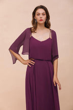 Purple Bridesmaid Dress with Wraps Spaghetti Straps Floor Length Casual Dress