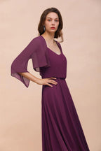 Purple Bridesmaid Dress with Wraps Spaghetti Straps Floor Length Casual Dress
