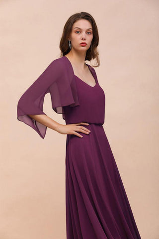 Lila Brautjungfernkleid mit Wickeln Spaghettiträgern Bodenlanges Freizeitkleid