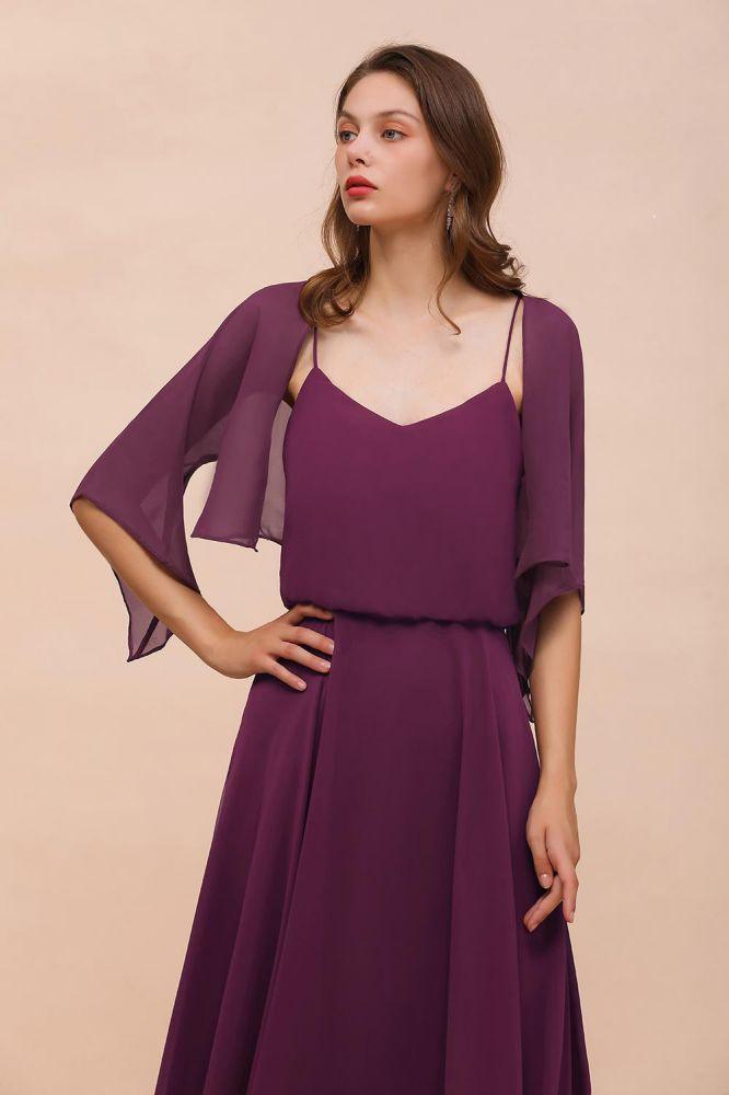 Purple Bridesmaid Dress with Wraps Spaghetti Straps Floor Length Casual Dress