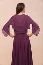 Purple Bridesmaid Dress with Wraps Spaghetti Straps Floor Length Casual Dress
