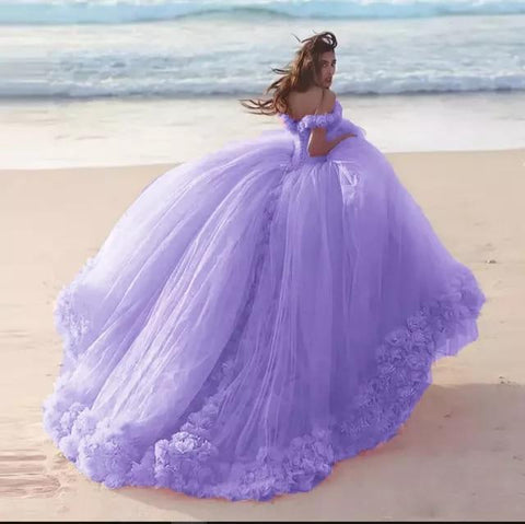 NumberSea Romantisches, bauschiges, rosa Brautkleid mit Blumenmuster, schulterfrei
