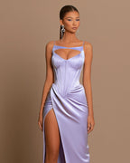 Long Mermaid Spaghetti Straps Satin Evening Dress with Slit