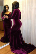 Vestido de Noche Largo de Sirena en Terciopelo con Escote Corazón para Baile de Gala