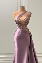 Long Mermaid One Shoulder Sleeveless Satin Evening Dresses