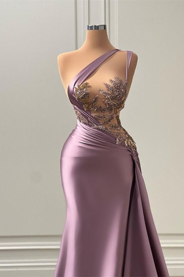 Long Mermaid One Shoulder Sleeveless Satin Evening Dresses