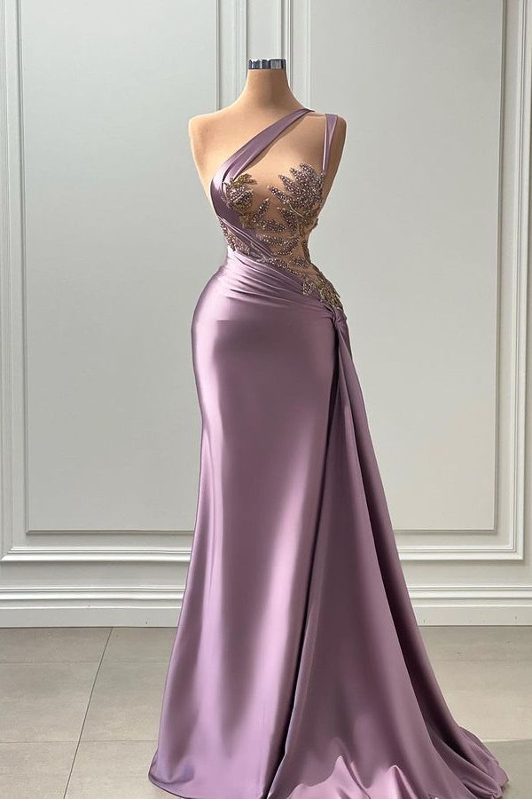 Long Mermaid One Shoulder Sleeveless Satin Evening Dresses