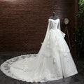 Robe de mariée princesse magnifique avec applications de dentelle, perles, épaules dénudées, volants, robe de bal, traîne Watteau amovible, DB090