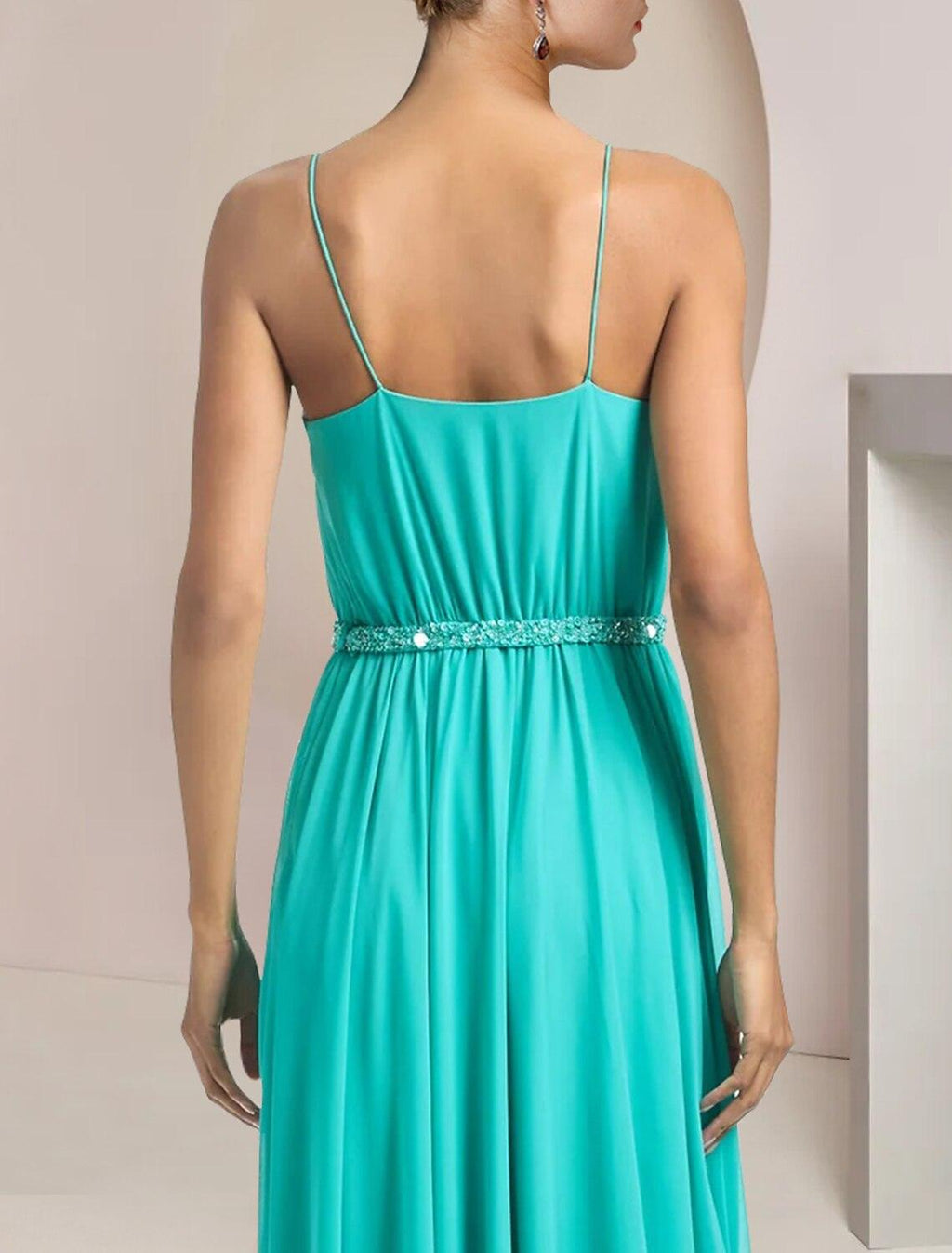 Macacão de duas peças, macacão/calças, vestido de cerimónia para mãe da noiva, convidada de casamento, elegante, decote redondo, comprimento chá, chiffon, sem mangas, com aplicações de missangas