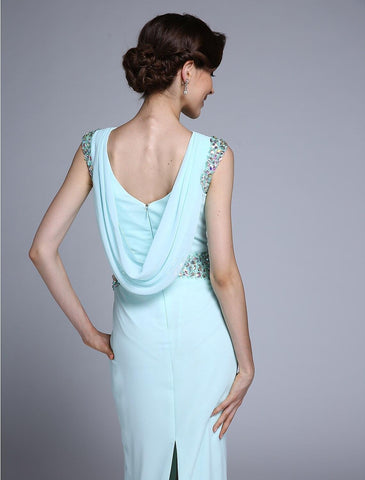 Etuikleid/Säulenkleid für die Brautmutter, elegant, U-Boot-Ausschnitt, knöchellang, Chiffon, ärmellos, mit Kristallen