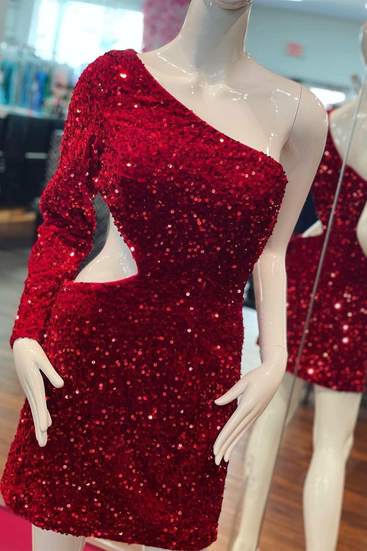 Lila Pailletten-Einarmiges Ausschnitt-Kurzballkleid für den Homecoming